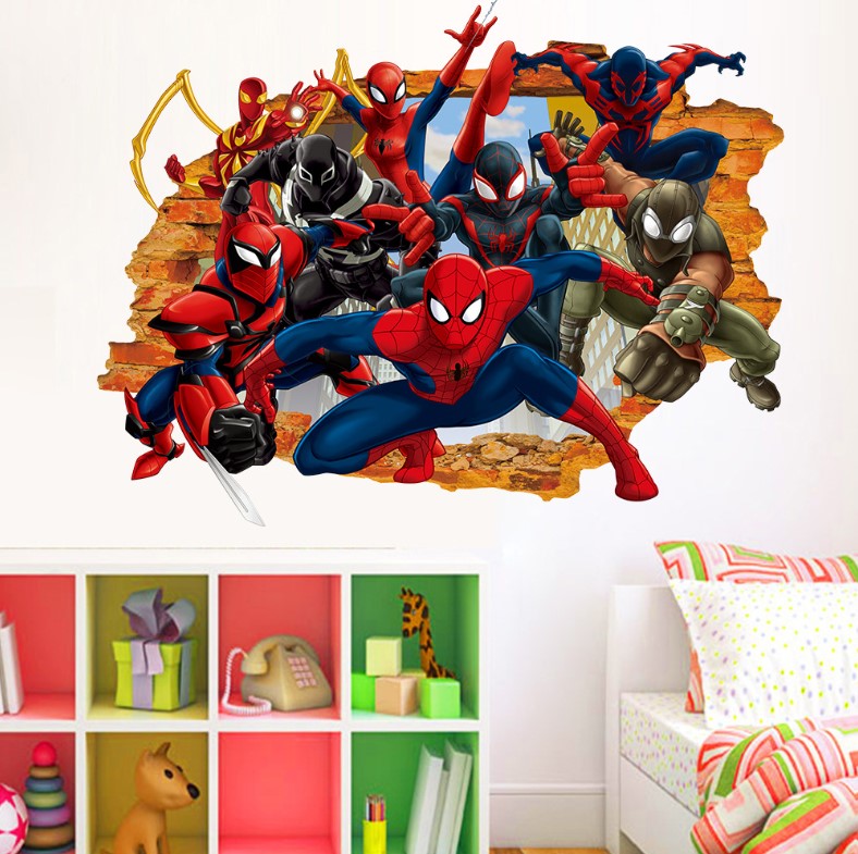 Spiderman Team 3D Wall Sticker Removable Vinyl Decal for Kids Room
