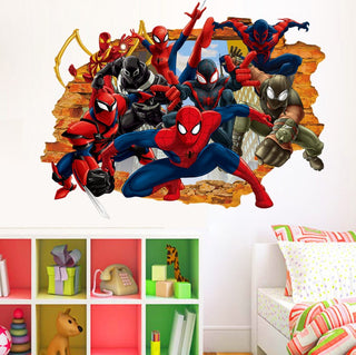 3D Wall Stickers Removable The Avengers Spider Man Broken Wall Kid Boy Room