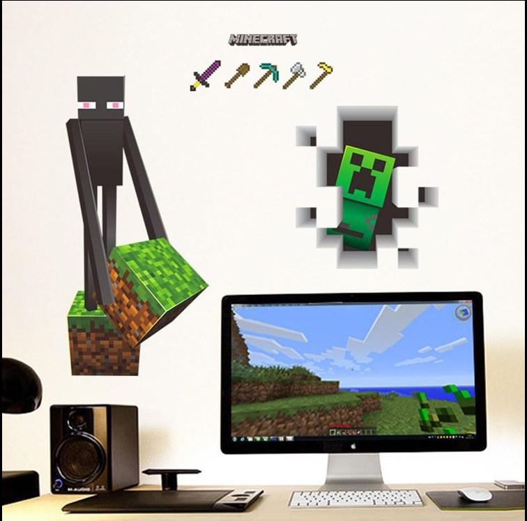 3D Gaming Wall Art Stickers MINE Home Decor Decals PVC Kids Room Game Poster F