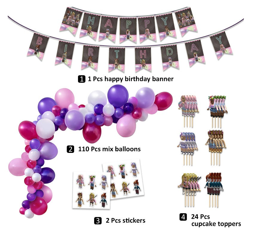 Set Of Game Roblox Party Supplies Banner Plates Balloons Birthday Decoration