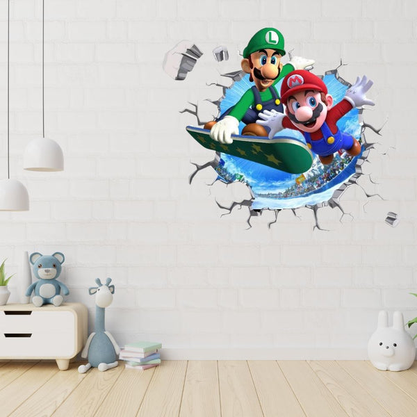 3D Wall Sticker Removable Super Mario Bros Game Kids Broken Wall Bedroom Decor