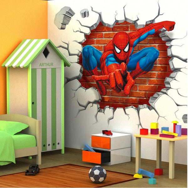 3D Wall Stickers Removable The Avengers Spider Man Broken Wall Kid Boy Room