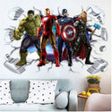 3D Wall Stickers Removable The Avengers Superhero Broken Wall Kid Boy Room Decal