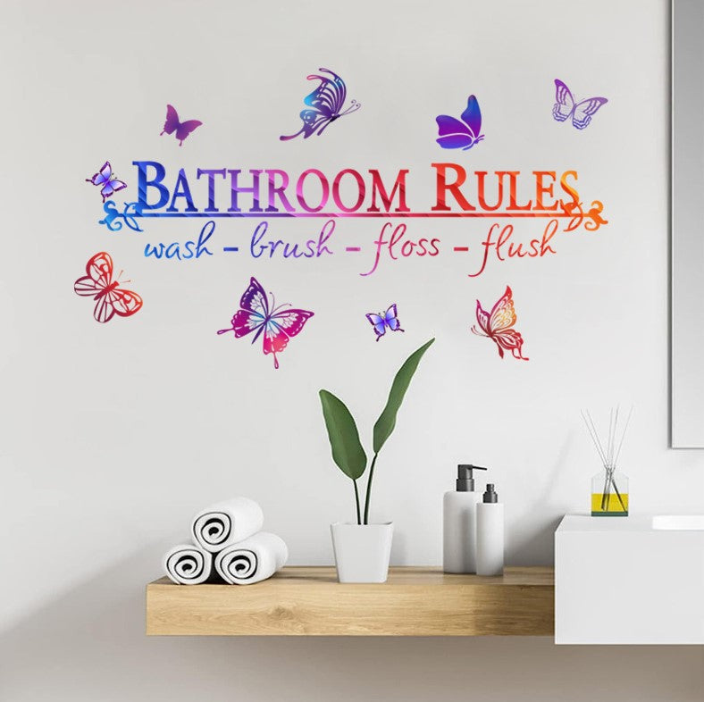 Wall Stickers Removable Bathroom Rules Butterfly Decal Picture Art
