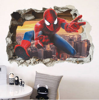 3D Wall Stickers Removable The Avengers Spider Man Broken Wall Kid Boy Room