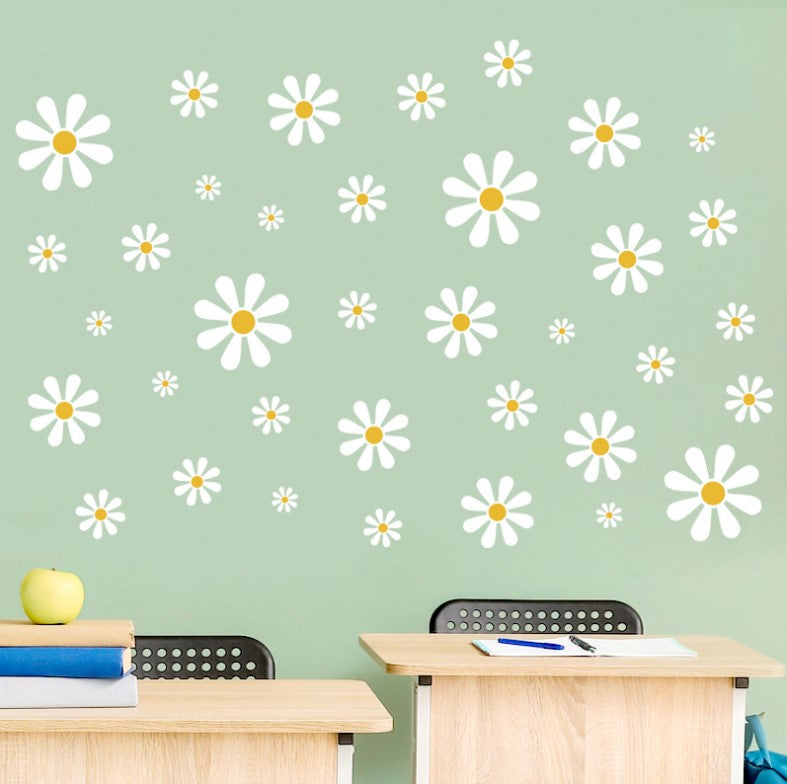 Wall Stickers Removable White Daisy Floewers Living Girl Room Bedroom Decal
