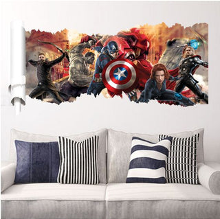 3D Wall Stickers Removable The Avengers Superhero Broken Wall Kid Boy Room Decal