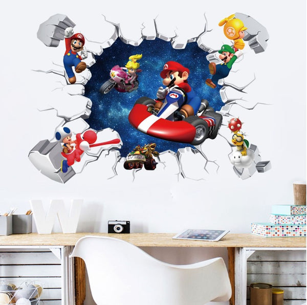 3D Wall Sticker Removable Super Mario Bros Game Kids Broken Wall Bedroom Decor