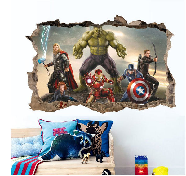 3D Wall Stickers Removable The Avengers Superhero Broken Wall Kid Boy Room Decal