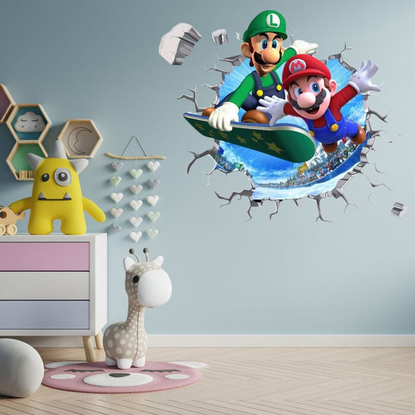 3D Wall Sticker Removable Super Mario Bros Game Kids Broken Wall Bedroom Decor