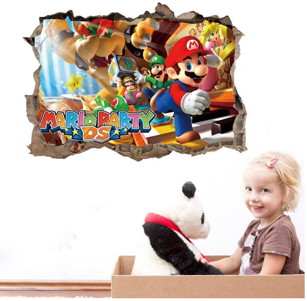 3D Wall Stickers Removable Mario Bros Party Game Kids Broken Wall Bedroom Decor