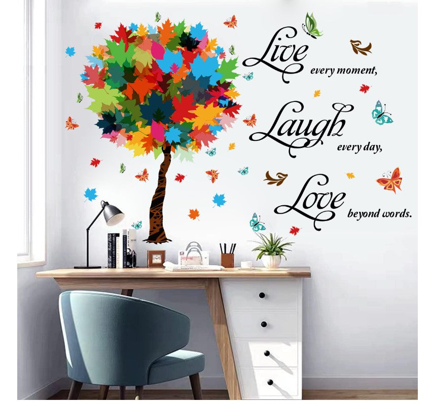 Wall Stickers Removable Love Laugh Live Decal Colorful Tree Butterfly Study Room