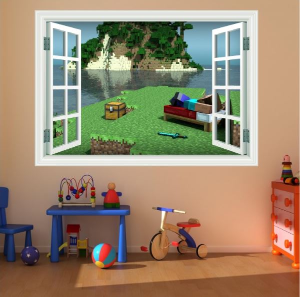 3D Gaming Wall Art Stickers MINE Home Decor Decals PVC Kids Room Game Poster C