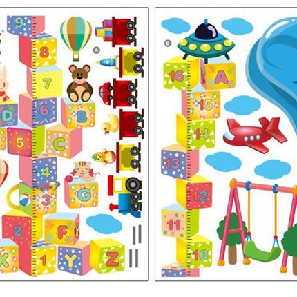 3D Building Blocks Height Chart Wall Sticker - Toy Train & Airplane Growth Tracker Decal for Kids Playroom - Go2buy Australia