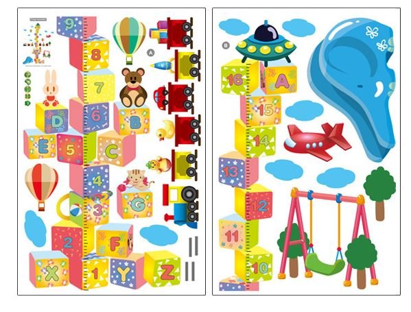 3D Building Blocks Height Chart Wall Sticker - Toy Train & Airplane Growth Tracker Decal for Kids Playroom - Go2buy Australia
