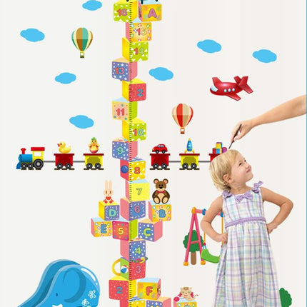3D Building Blocks Height Chart Wall Sticker - Toy Train & Airplane Growth Tracker Decal for Kids Playroom - Go2buy Australia