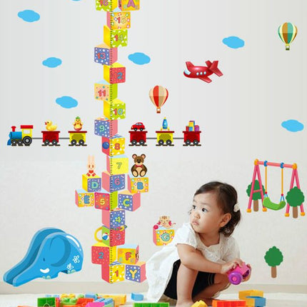 3D Building Blocks Height Chart Wall Sticker - Toy Train & Airplane Growth Tracker Decal for Kids Playroom - Go2buy Australia