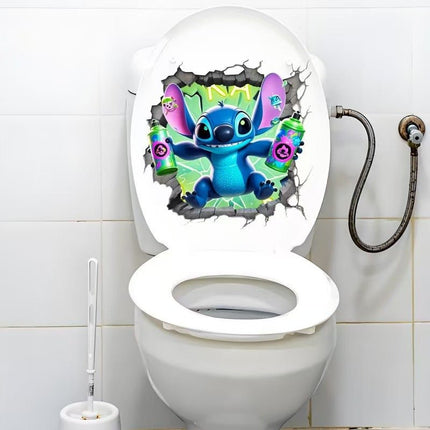 3D Cartoon Stitch Toilet Seat Stickers Funny Bathroom Decals Removable PVC - Go2buy Australia