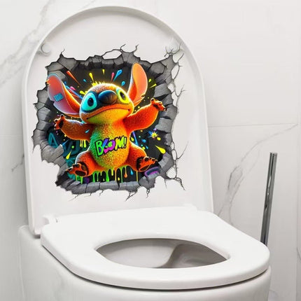 3D Cartoon Stitch Toilet Seat Stickers Funny Bathroom Decals Removable PVC - Go2buy Australia