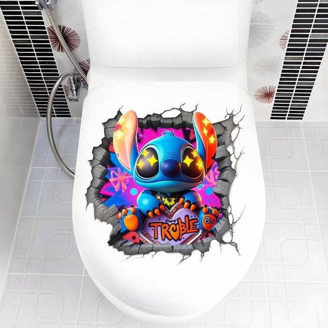 3D Cartoon Stitch Toilet Seat Stickers Funny Bathroom Decals Removable PVC - Go2buy Australia