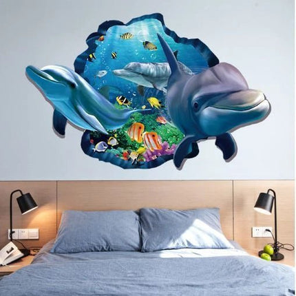 3D Dolphin Ocean Removable Wall Sticker – Underwater Wall Decal - Go2buy Australia