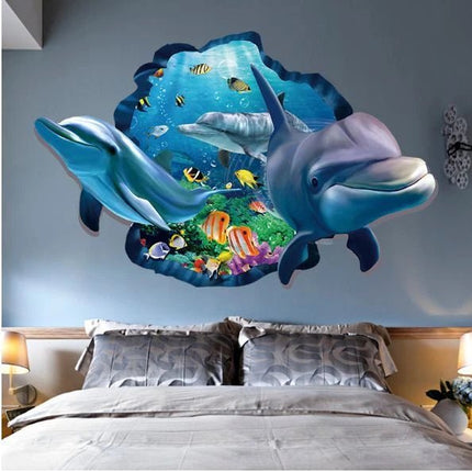 3D Dolphin Ocean Removable Wall Sticker – Underwater Wall Decal - Go2buy Australia
