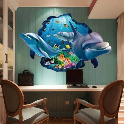 3D Dolphin Ocean Removable Wall Sticker – Underwater Wall Decal - Go2buy Australia