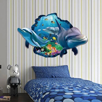 3D Dolphin Ocean Removable Wall Sticker – Underwater Wall Decal - Go2buy Australia