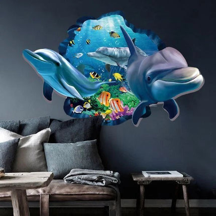 3D Dolphin Ocean Removable Wall Sticker – Underwater Wall Decal - Go2buy Australia