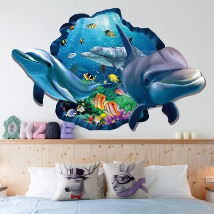3D Dolphin Ocean Removable Wall Sticker – Underwater Wall Decal - Go2buy Australia