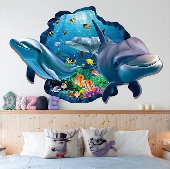 3D Dolphin Ocean Removable Wall Sticker – Underwater Wall Decal - Go2buy Australia