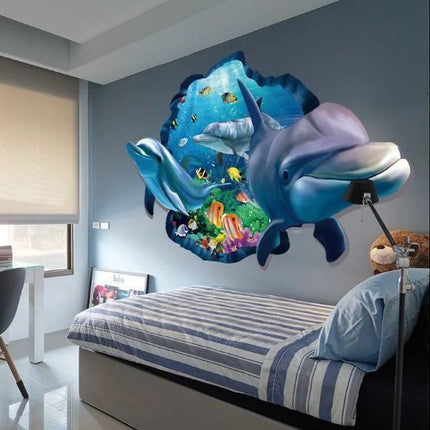 3D Dolphin Ocean Removable Wall Sticker – Underwater Wall Decal - Go2buy Australia