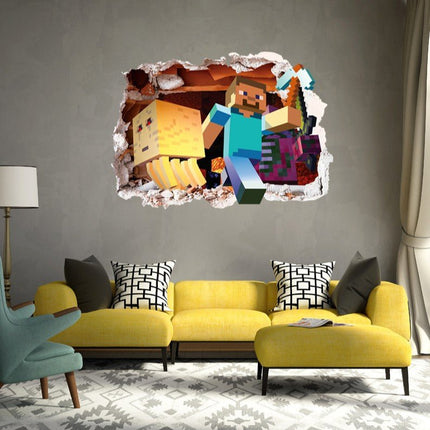 3D Gaming Wall Art Stickers MINE Home Decor Decals PVC Kids Room Game Poster E - Go2buy Australia