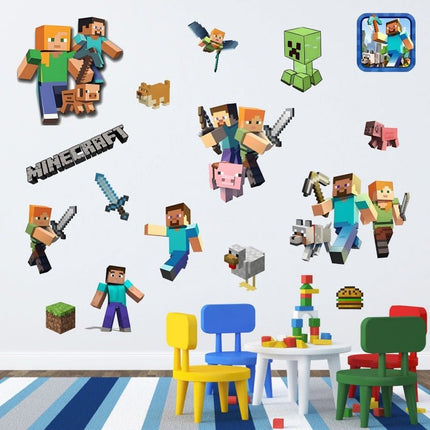3D Gaming Wall Art Stickers Pixel Block Game Decals PVC Kids Room Decor Q - Go2buy Australia