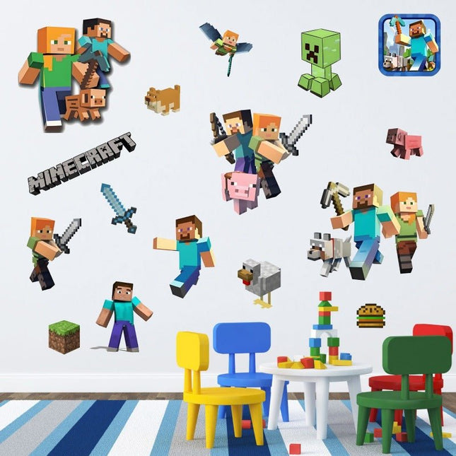 3D Gaming Wall Art Stickers Pixel Block Game Decals PVC Kids Room Decor Q - Go2buy Australia