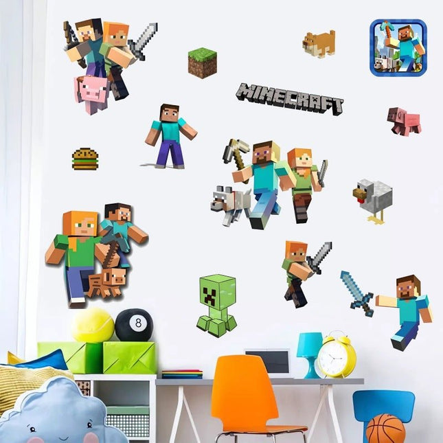 3D Gaming Wall Art Stickers Pixel Block Game Decals PVC Kids Room Decor Q - Go2buy Australia