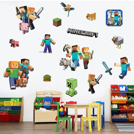 3D Gaming Wall Art Stickers Pixel Block Game Decals PVC Kids Room Decor Q - Go2buy Australia