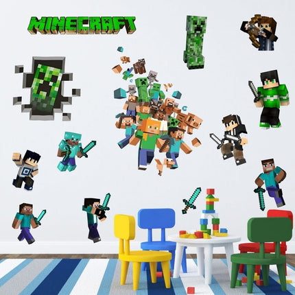 3D Gaming Wall Art Stickers Pixel Monster Game Decals PVC Kids Room Decor R - Go2buy Australia