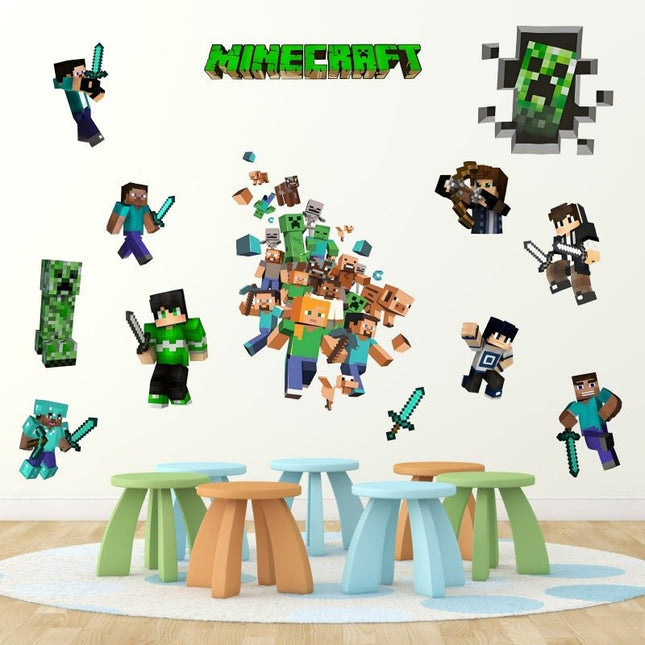 3D Gaming Wall Art Stickers Pixel Monster Game Decals PVC Kids Room Decor R - Go2buy Australia