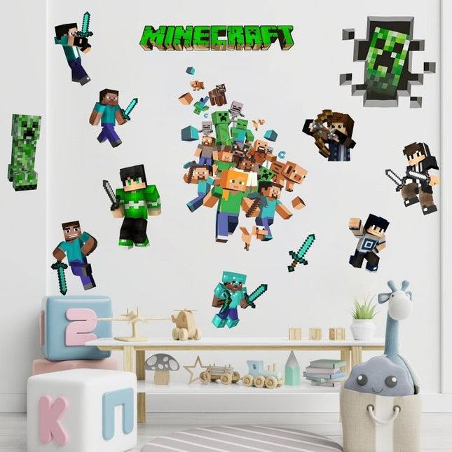 3D Gaming Wall Art Stickers Pixel Monster Game Decals PVC Kids Room Decor R - Go2buy Australia