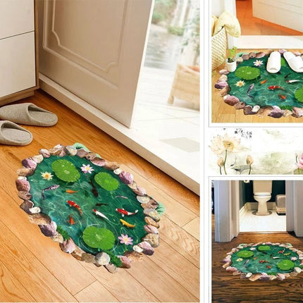 3D Koi Pond Floor Sticker – Fish Lotus Water Decal 90x60cm - Go2buy Australia