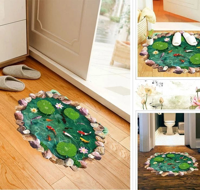 3D Koi Pond Floor Sticker – Fish Lotus Water Decal 90x60cm - Go2buy Australia