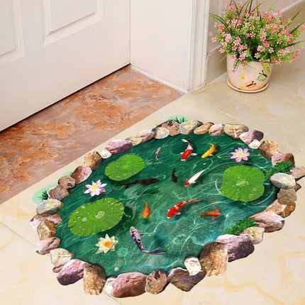3D Koi Pond Floor Sticker – Fish Lotus Water Decal 90x60cm - Go2buy Australia
