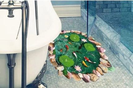 3D Koi Pond Floor Sticker – Fish Lotus Water Decal 90x60cm - Go2buy Australia