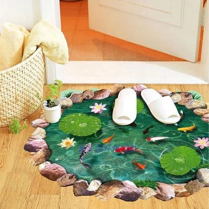 3D Koi Pond Floor Sticker – Fish Lotus Water Decal 90x60cm - Go2buy Australia