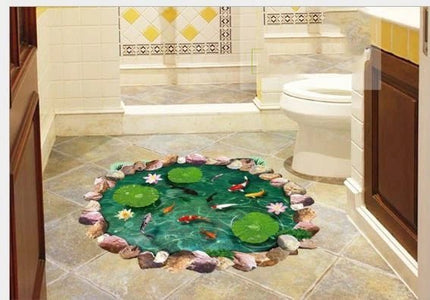 3D Koi Pond Floor Sticker – Fish Lotus Water Decal 90x60cm - Go2buy Australia