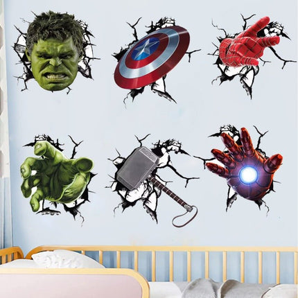 3D Marvel Avengers Wall Decals - Hulk, Thor’s Hammer & Captain America Shield Sticker Set - Go2buy Australia