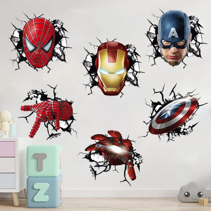 3D Marvel Avengers Wall Decals - Spider - Man, Iron Man & Captain America Face & Action Set - Go2buy Australia