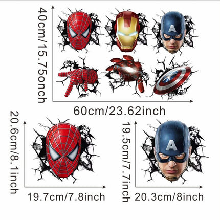 3D Marvel Avengers Wall Decals - Spider - Man, Iron Man & Captain America Face & Action Set - Go2buy Australia