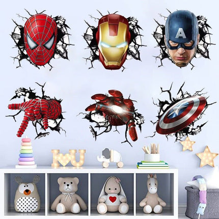 3D Marvel Avengers Wall Decals - Spider - Man, Iron Man & Captain America Face & Action Set - Go2buy Australia